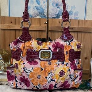 Rosetti Pink, Vintage Hobo Orange & Burgundy Floral Shoulder Bag